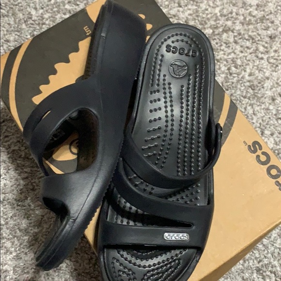 Black Crocs Wedge Sandals - Picture 3 of 4